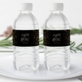 Modern Black Gold Glitter Wedding Waterfles Etiket