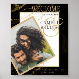 Modern Black Gold Glitter Wedding WELCOME SIGN Poster
