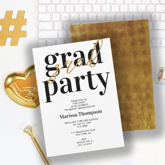 Modern Black & Gold Graduation Party Kaart