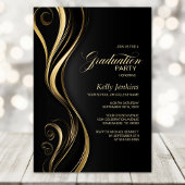 Modern Black Gold Graduation Party Kaart