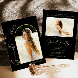 Modern Black Gold Graduation Party Kaart