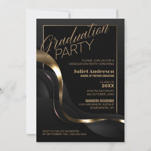 Modern Black Gold Graduation Party Kaart (Voorkant)