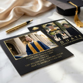 Modern Black & Gold Graduation Photo Invitation Kaart