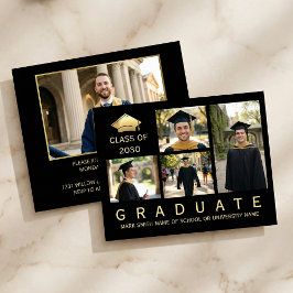 Modern Black & Gold Graduation Photo Invitation Kaart