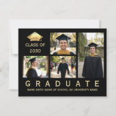 Modern Black & Gold Graduation Photo Invitation Kaart (Voorkant)