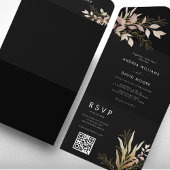 Modern Black & Gold Greenery QR Code RSVP Weddensc All In One Uitnodiging