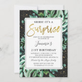 Modern Black Gold Greenery Surprise Birthday Kaart (Voorkant)