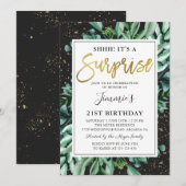 Modern Black Gold Greenery Surprise Birthday Kaart (Voorkant / Achterkant)