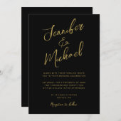 Modern Black Gold Hand Lettered Script Wedding Kaart (Voorkant / Achterkant)