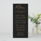 Modern Black Gold Hand Lettered Script Wedding Menu (Staand voorkant)