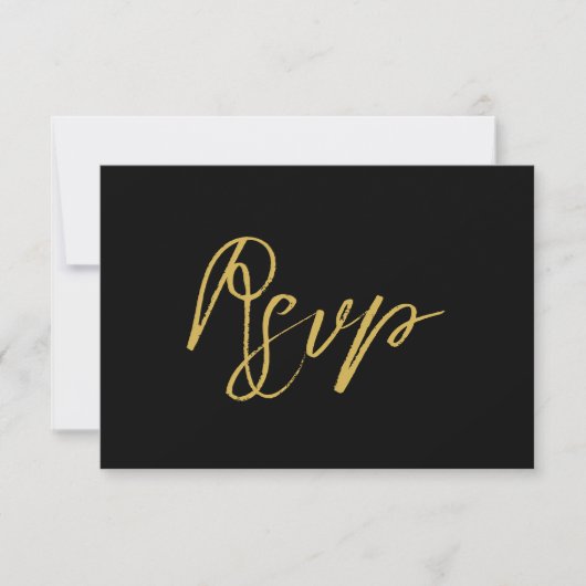 Modern Black Gold Hand Lettered Script Wedding RSVP Kaartje (Voorkant)