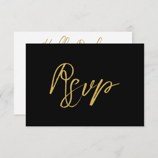 Modern Black Gold Hand Lettered Script Wedding RSVP Kaartje (Voorkant / Achterkant)