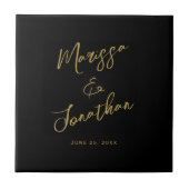 Modern Black Gold Hand Lettered Script Wedding Tegeltje (Voorkant)