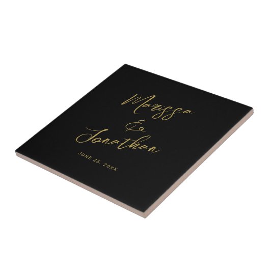 Modern Black Gold Hand Lettered Script Wedding Tegeltje (Zijkant)