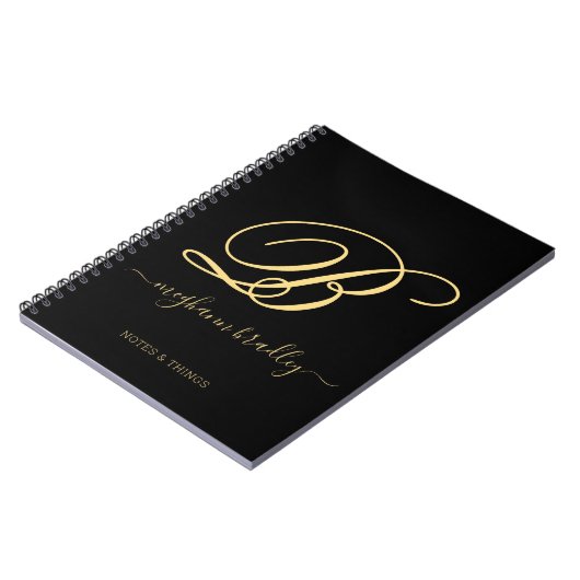 Modern Black Gold Handwrite Name Notitieboek (Linkerzijde)