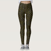 Modern Black Gold Hexagon Beehive Abstract Patroon Leggings (Voorkant)
