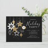 Modern Black & Gold Holiday Party Uitnodiging (Staand voorkant)