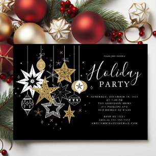 Modern Black & Gold Holiday Party Uitnodiging