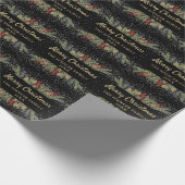 Modern Black Gold Holly Berries kerstfeest Cadeaupapier (Hoek)
