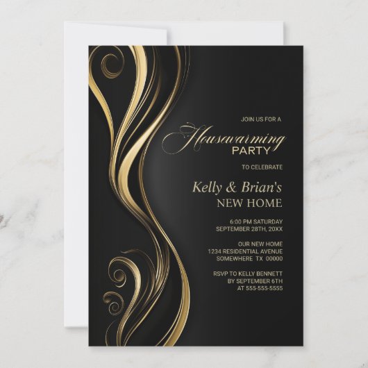 Modern Black Gold Housewarming Party Kaart (Voorkant)