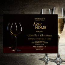 Modern Black Gold Housewarming Party Wine Glass