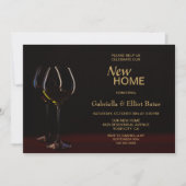 Modern Black Gold Housewarming Party Wine Glass Kaart (Voorkant)