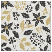 Modern Black Gold-kerst Holly Berries Pattern Stof (Swatch)
