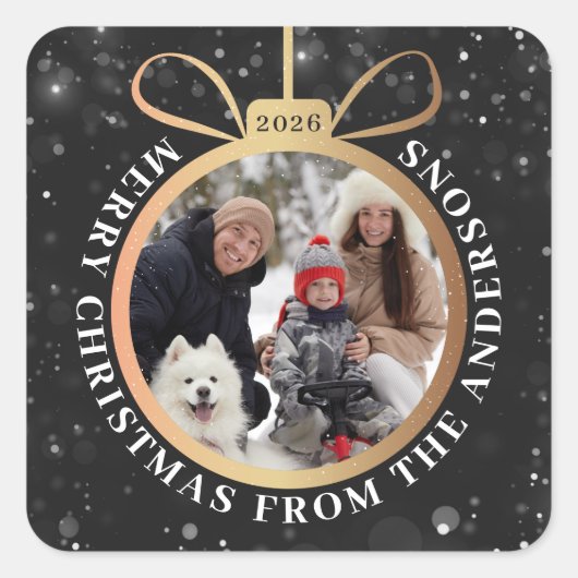 Modern Black Gold kerstfeestdag foto Vierkante Sticker (Voorkant)