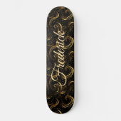 Modern Black Gold Leafy Swirls Decorative Art Name Persoonlijk Skateboard (Voorkant)