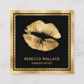 Modern Black Gold Lips Makeup Artist Vierkante Visitekaartje (Voorkant)