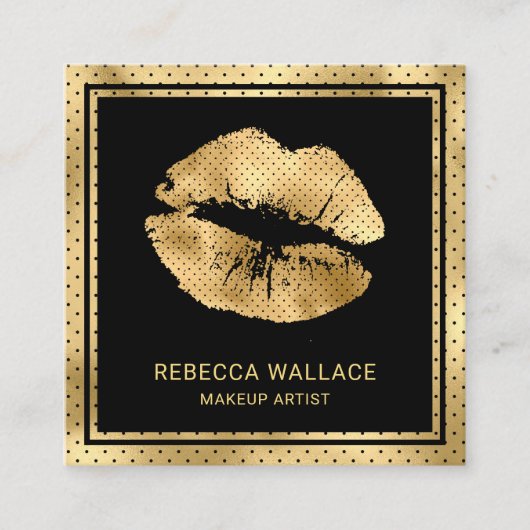 Modern Black Gold Lips Makeup Artist Vierkante Visitekaartje (Voorkant)
