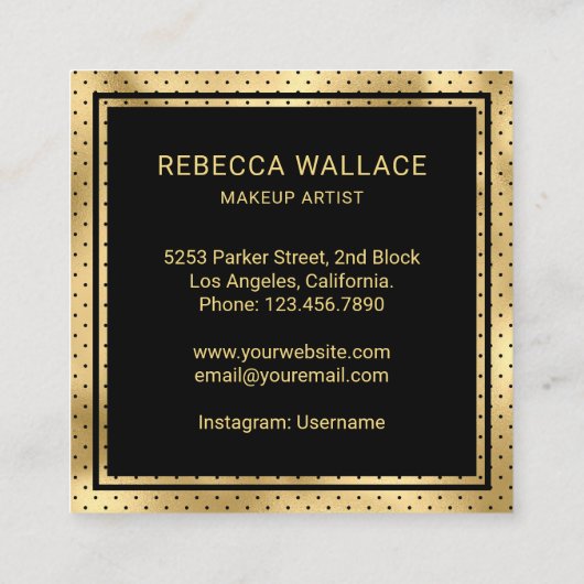 Modern Black Gold Lips Makeup Artist Vierkante Visitekaartje (Achterkant)