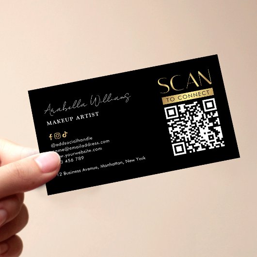 Modern Black Gold Logo Makeup Beauty Salon QR Code Visitekaartje