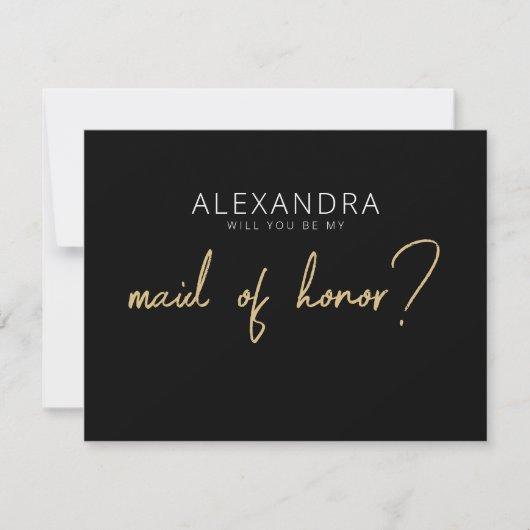 Modern Black + Gold Maid of Honor proposal Kaart Notitiekaartje (Voorkant)