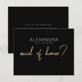 Modern Black + Gold Maid of Honor proposal Kaart Notitiekaartje (Voorkant / Achterkant)
