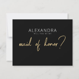 Modern Black + Gold Maid of Honor proposal Kaart Notitiekaartje