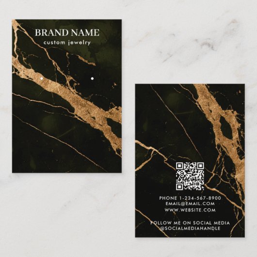 Modern Black Gold Marble Jewelry Display Card Visitekaartje (Voorkant / Achterkant)