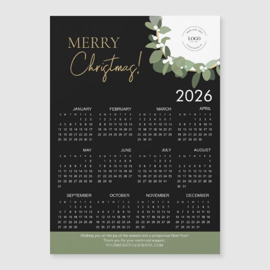 Modern Black & Gold Merry Christmas 2026 Calendar (Voorkant)