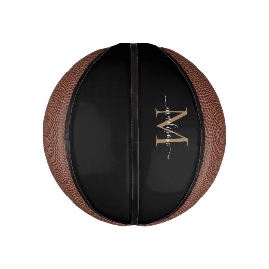 Modern Black Gold Monogram Feminine Girly Script Basketbal (Verticaal)