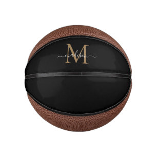 Modern Black Gold Monogram Feminine Girly Script Basketbal