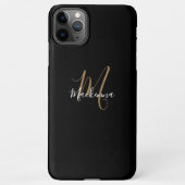 Modern Black Gold Monogram Girly Script Name iPhone Hoesje (Achterkant)