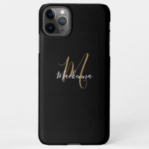 Modern Black Gold Monogram Girly Script Name