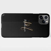Modern Black Gold Monogram Girly Script Name iPhone Hoesje (Achterkant horizontaal)