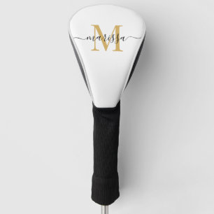 Modern Black Gold Monogram Golf Head Hoesje Golfheadcover