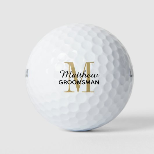 Modern Black Gold Monogram Groomsman Gift Golf Bal (Voorkant)