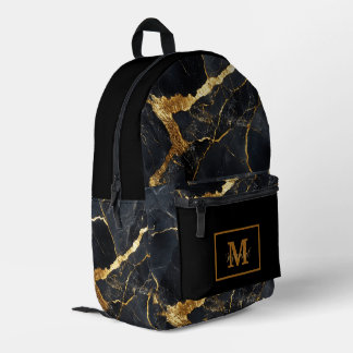 Modern Black & Gold Monogram Name  Bedrukte Rugzak