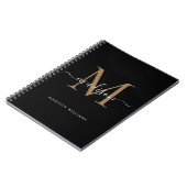 Modern Black Gold Monogram Script Name Initiaal Notitieboek (Linkerzijde)