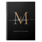 Modern Black Gold Monogram Script Name Initiaal Notitieboek (Voorkant)
