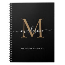 Modern Black Gold Monogram Script Name Initiaal