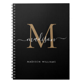 Modern Black Gold Monogram Script Name Initiaal Notitieboek